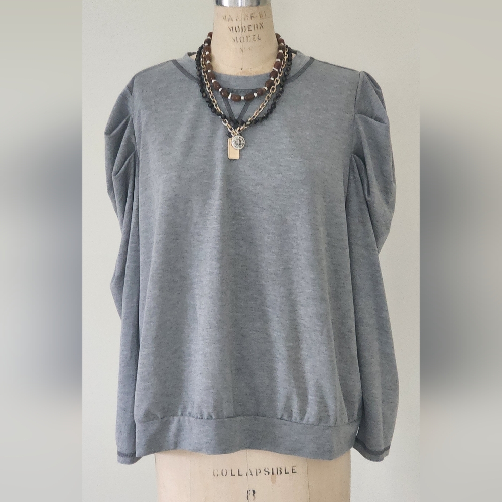 Gray Long Sleeve Top with Necklace